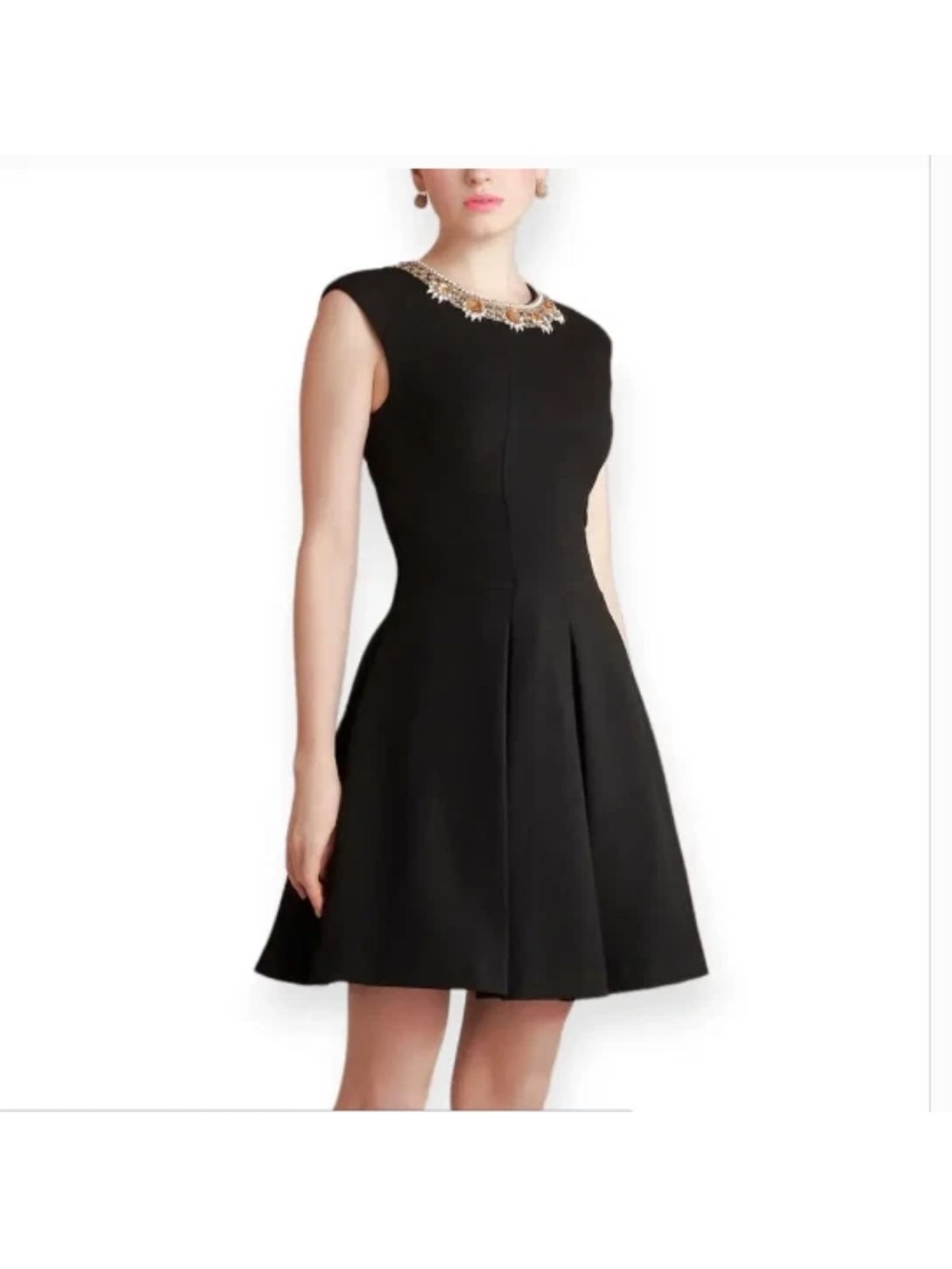 Anthropologie Tracy Reese Gold Beaded Neck Wide Pleat Cocktail Dress - size 2 XS